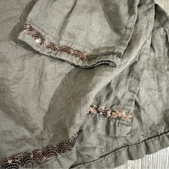 Lulu-B 100% Linen Womens S Blouse Brown Resort Travel Coverup Embellished Sequin - Picture 11 of 14